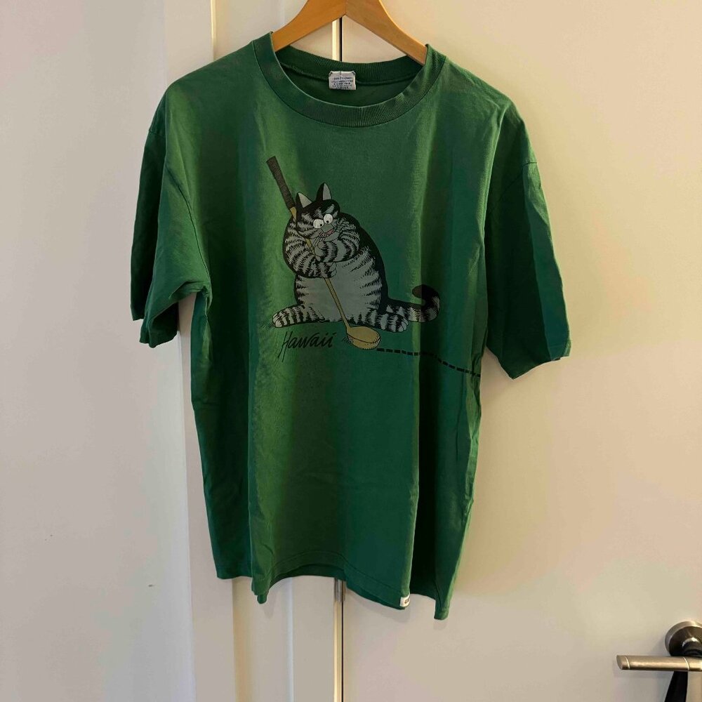 vintage 80s Crazy Shirts Hawaii Golfing Kliban cat Large made in USA